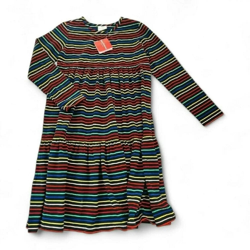 Hanna Andersson Twirl Power Dress NWT 150 Girls Black Rainbow Stripe 46804